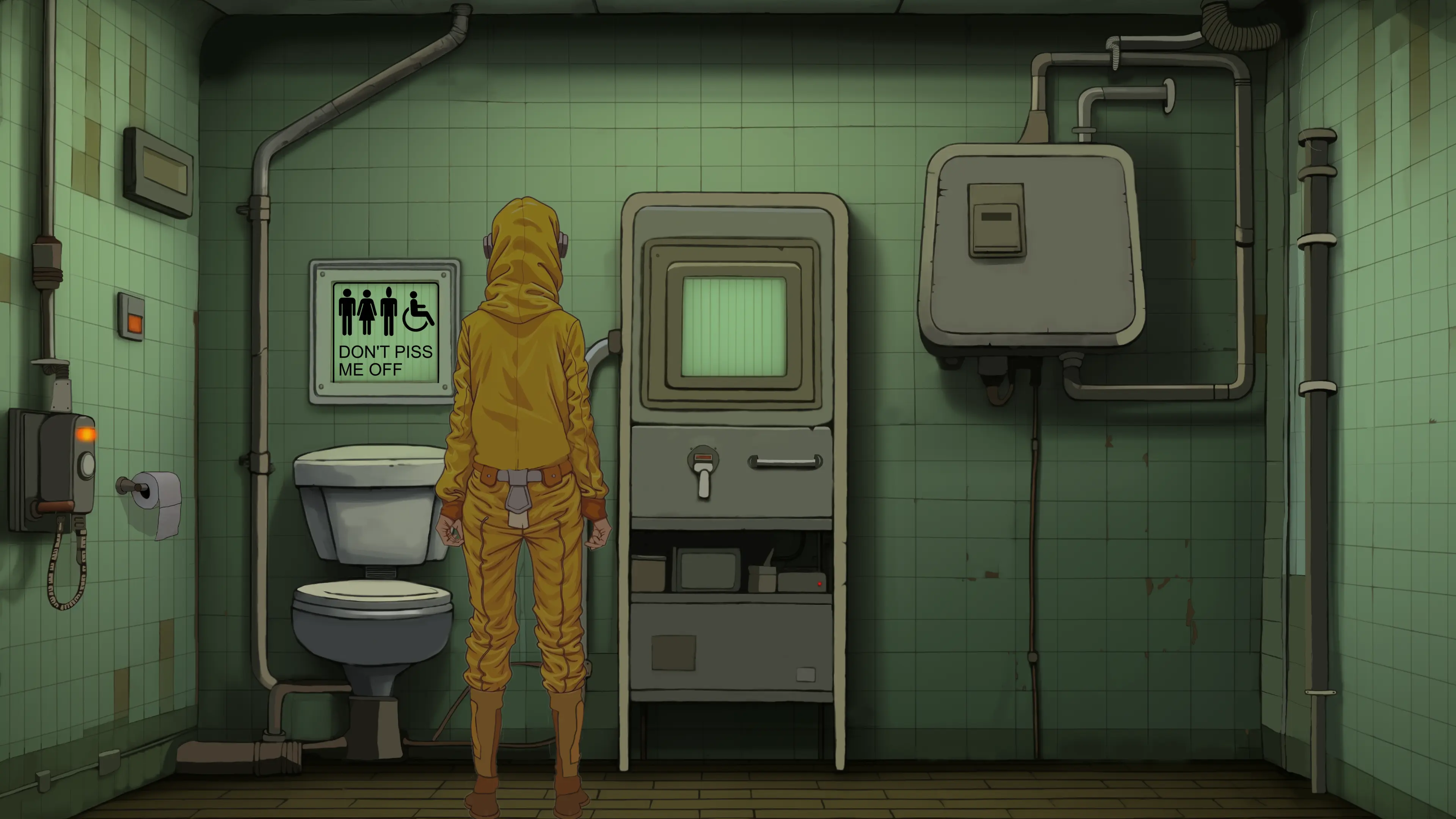 Industrial sci-fi bathroom environment from Dream Glitcher psychological indie game